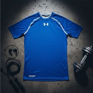 Under Armour HeatGear Compression Shirt Men’s Large Blue Short Sleeve Gym Tee